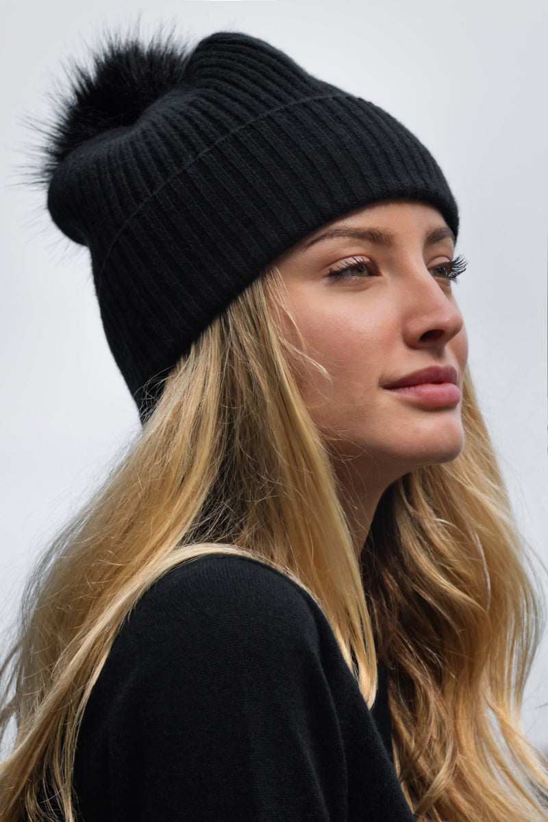 Sustainable Cashmere Hat - Black - Dongli Cashmere