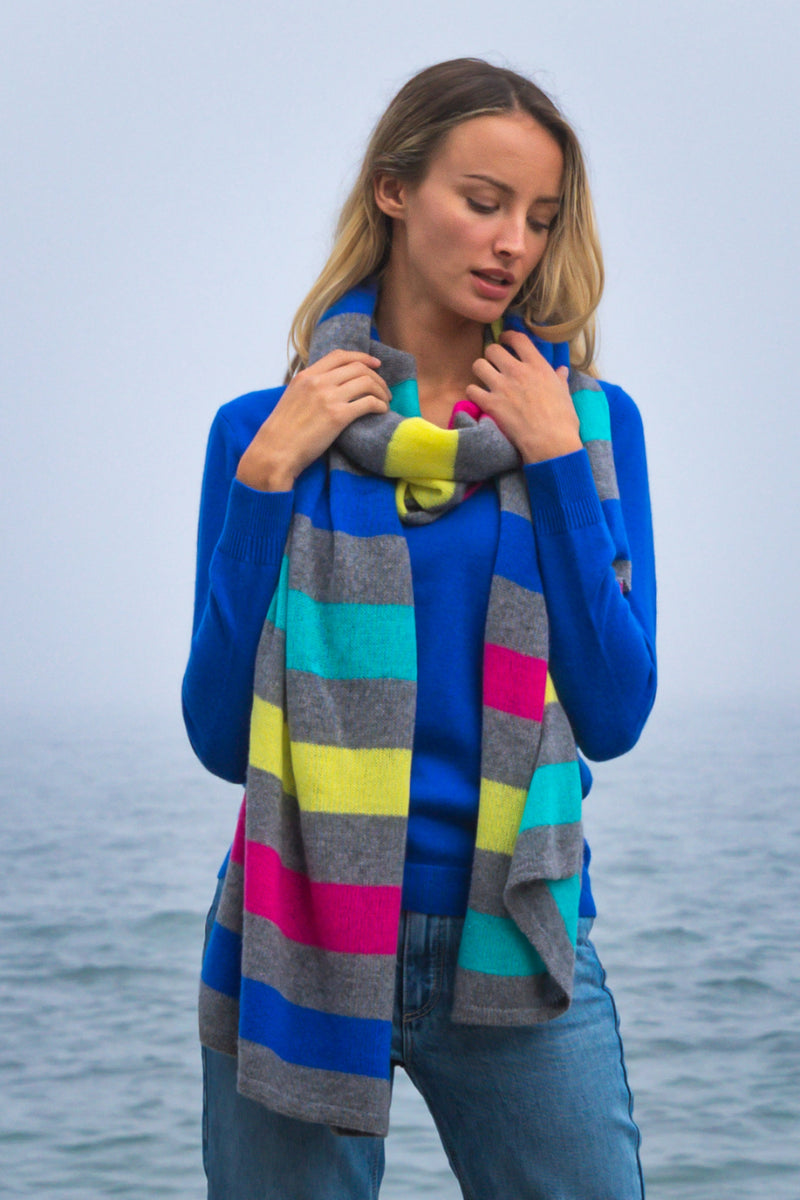 Sustainable Cashmere Lofty Scarf - Multi Stripe - Dongli Cashmere