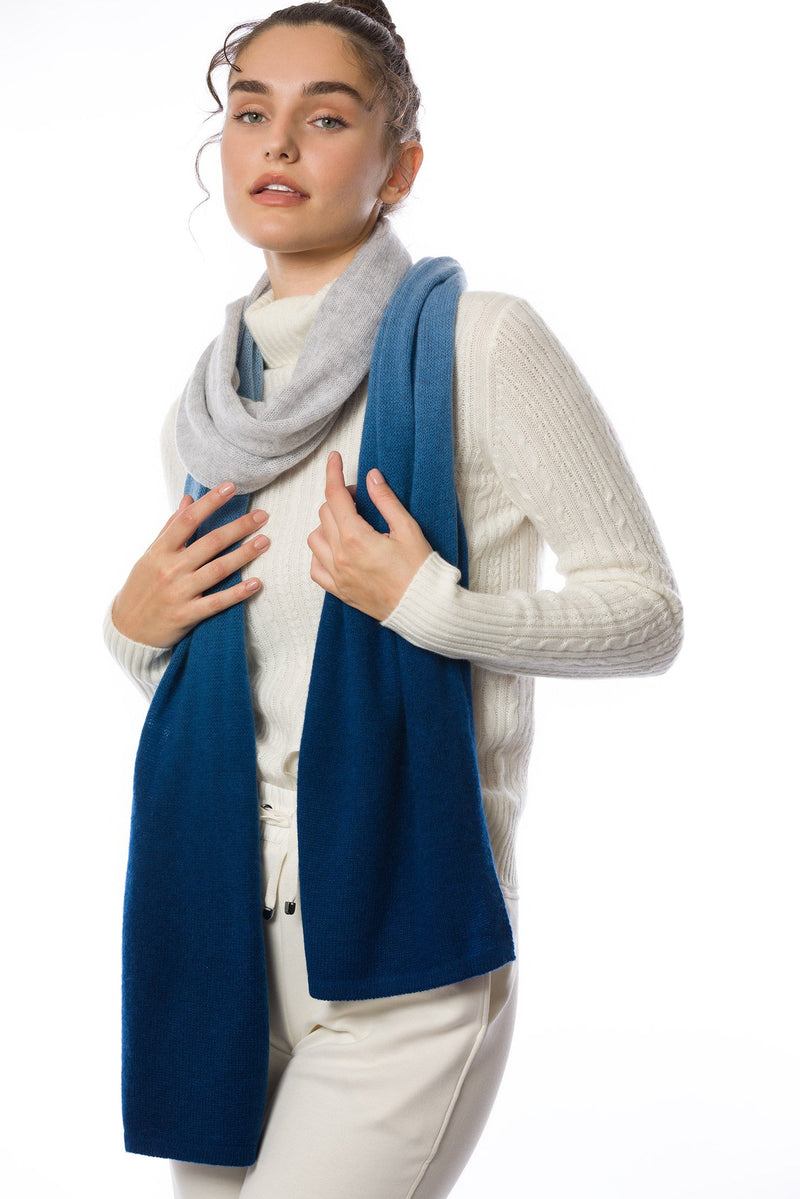 Sustainable Cashmere Lofty Scarf - Blue Dip-Dye - Dongli Cashmere