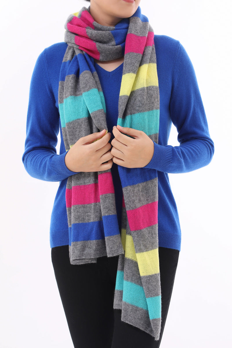 Sustainable Cashmere Lofty Scarf - Multi Stripe - Dongli Cashmere