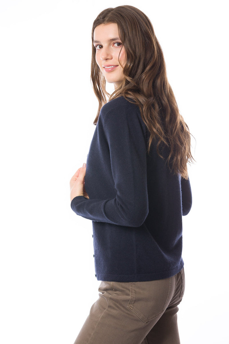 Cardigan girocollo in cashmere sostenibile