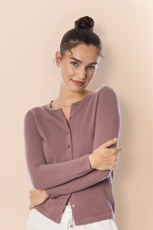 Cardigan girocollo in cashmere sostenibile