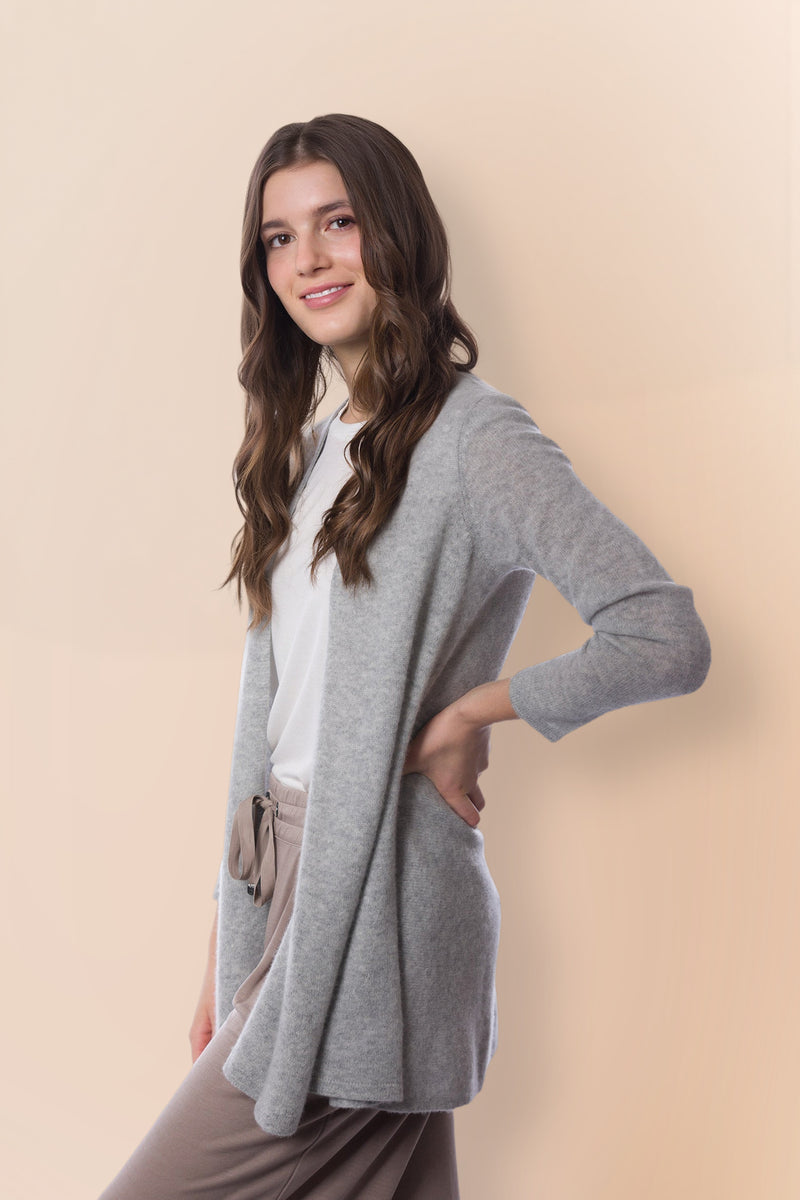 Sustainable Cashmere Lofty Longline Cardigan - Dove Grey - Dongli Cashmere