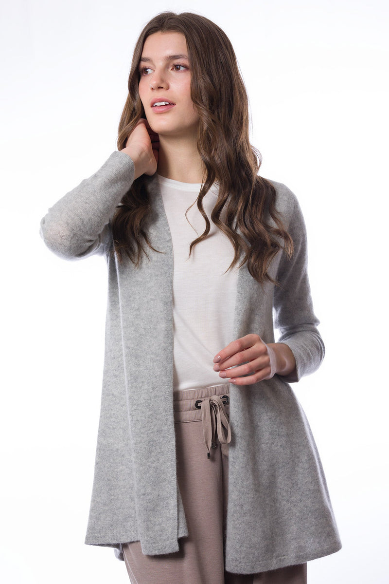 Sustainable Cashmere Lofty Longline Cardigan - Dove Grey - Dongli Cashmere