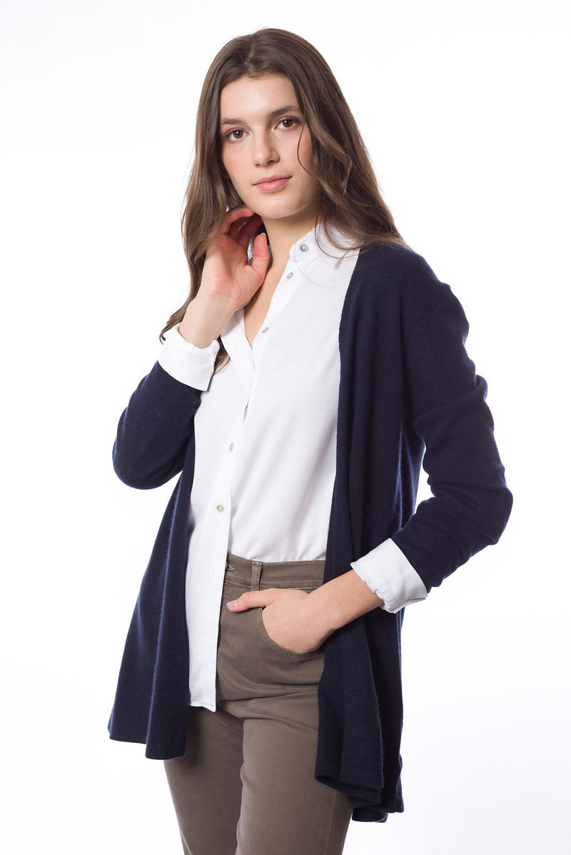 Sustainable Cashmere Lofty Longline Cardigan - Classic Navy - Dongli Cashmere