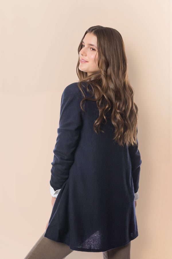 Sustainable Cashmere Lofty Longline Cardigan - Classic Navy - Dongli Cashmere