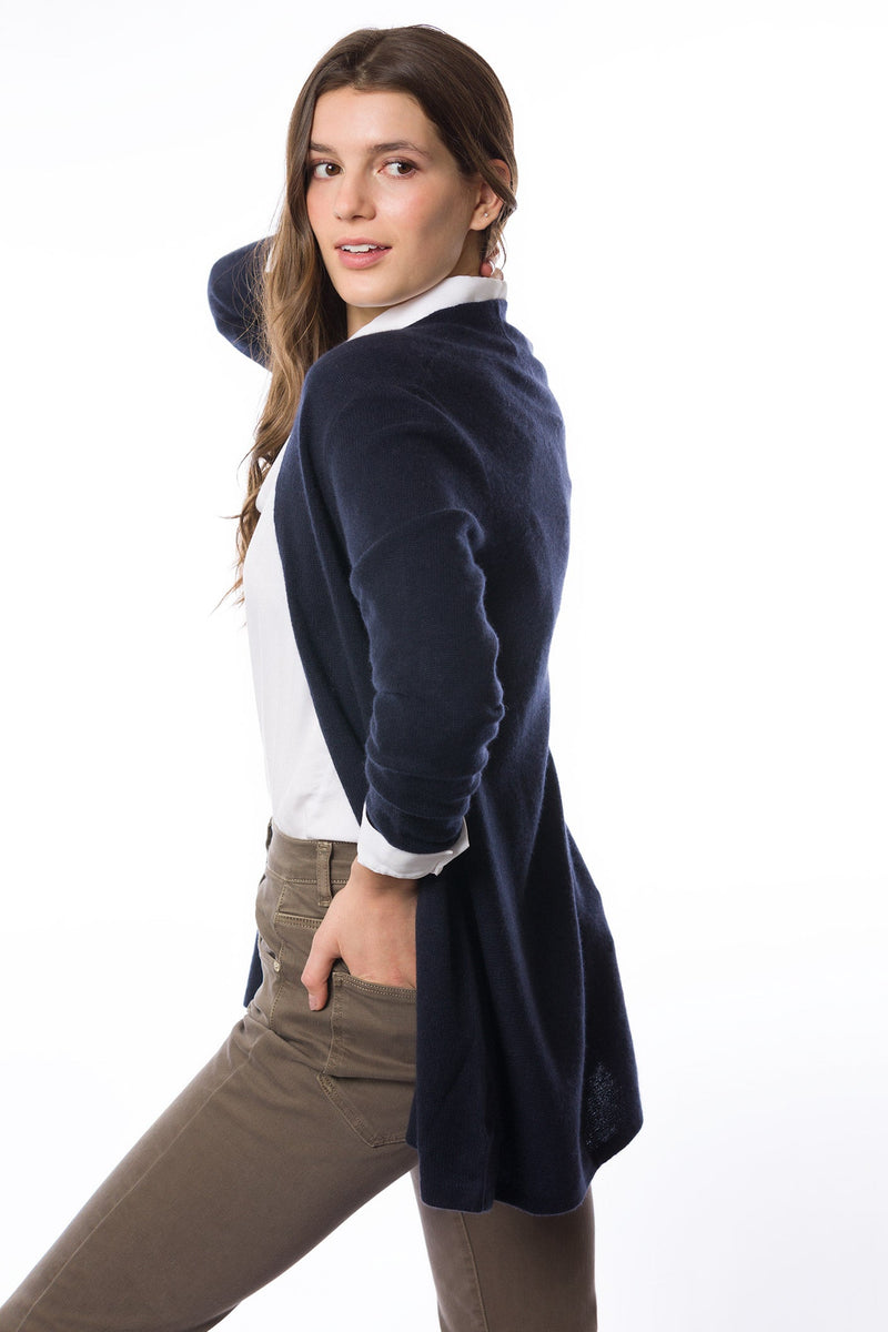 Sustainable Cashmere Lofty Longline Cardigan - Classic Navy - Dongli Cashmere