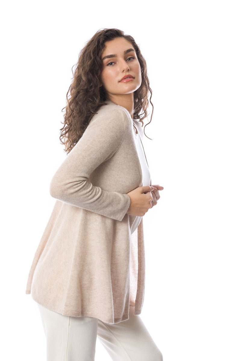 Sustainable Cashmere Lofty Longline Cardigan - Soft Beige - Dongli Cashmere