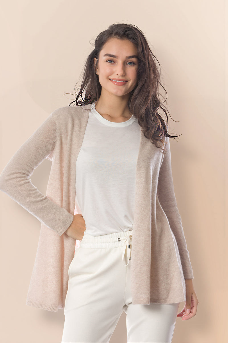 Sustainable Cashmere Lofty Longline Cardigan - Soft Beige - Dongli Cashmere