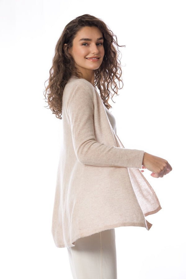 Sustainable Cashmere Lofty Longline Cardigan - Soft Beige - Dongli Cashmere