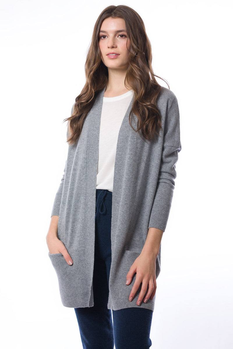 Sustainable Cashmere Edge To Edge Cardigan - Soft Grey Marl - Dongli Cashmere