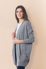 Sustainable Cashmere Edge To Edge Cardigan - Soft Grey Marl - Dongli Cashmere