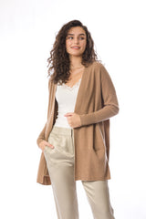 Sustainable Cashmere Edge To Edge Cardigan - Dark Camel - Dongli Cashmere