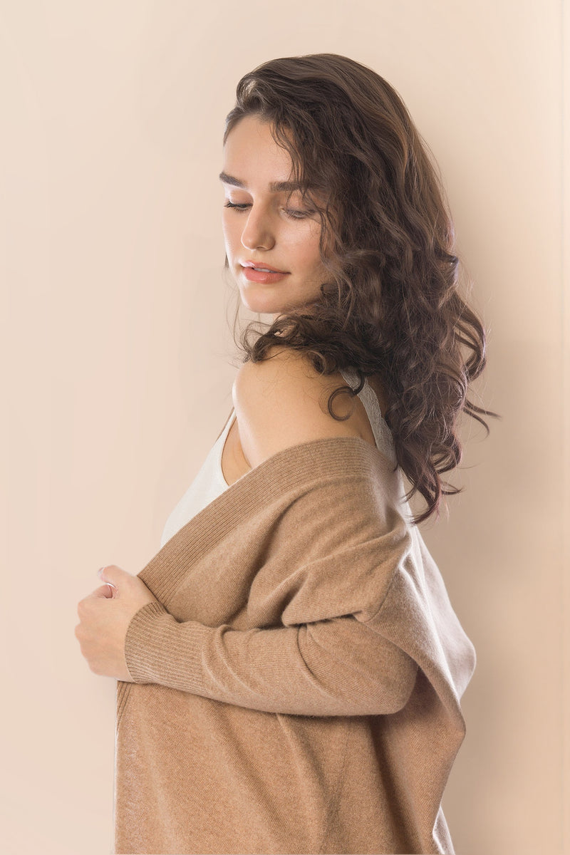 Sustainable Cashmere Edge To Edge Cardigan - Dark Camel - Dongli Cashmere