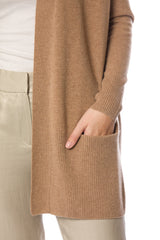 Sustainable Cashmere Edge To Edge Cardigan - Dark Camel - Dongli Cashmere