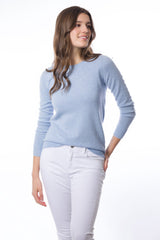 Sustainable Cashmere Crew Neck Sweater - Baby Blue - Dongli Cashmere