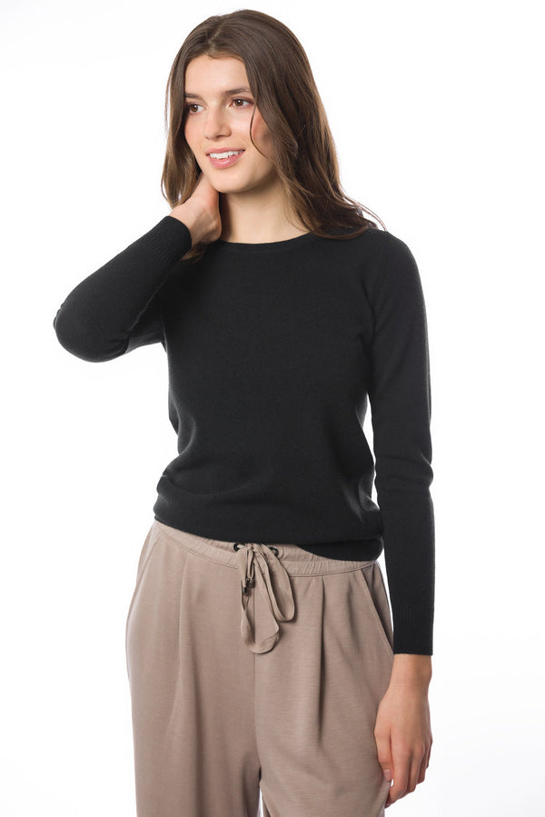 Sustainable Cashmere Crew Neck Sweater - Black - Dongli Cashmere