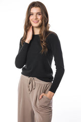 Sustainable Cashmere Crew Neck Sweater - Black - Dongli Cashmere