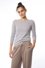 Sustainable Cashmere Crew Neck Sweater - Pearl Grey - Dongli Cashmere