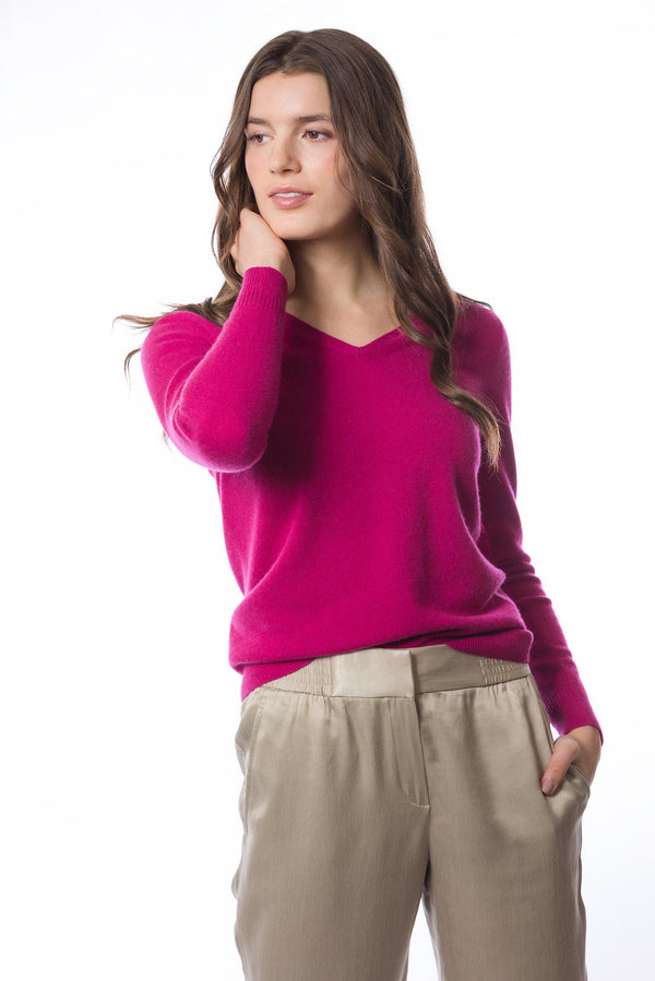 Maglione con scollo a V in cashmere sostenibile