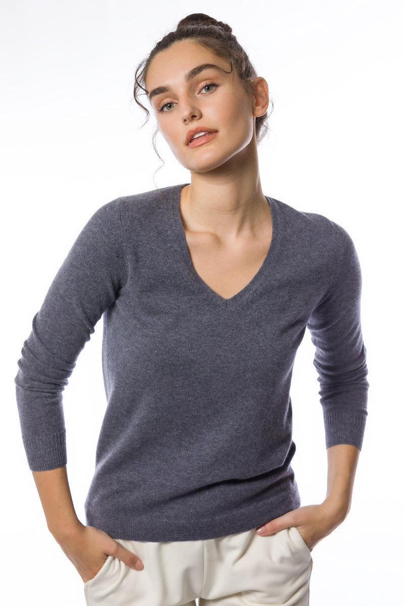 Maglione con scollo a V in cashmere sostenibile