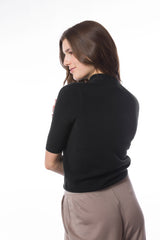 Sustainable Cashmere Short Sleeve Turtleneck Sweater - Black - Dongli Cashmere