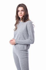 Sustainable Cashmere Waffle Knit Sweatshirt - Heather Grey - Dongli Cashmere