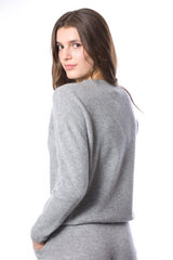 Sustainable Cashmere Waffle Knit Sweatshirt - Heather Grey - Dongli Cashmere