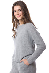 Sustainable Cashmere Waffle Knit Sweatshirt - Heather Grey - Dongli Cashmere