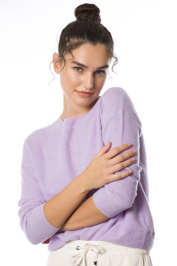 Sustainable Cashmere Waffle Knit Sweatshirt - Soft Lilac - Dongli Cashmere