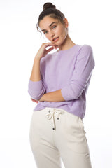 Sustainable Cashmere Waffle Knit Sweatshirt - Soft Lilac - Dongli Cashmere