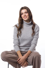 Sustainable Cashmere Cable Knit Sweater - Pale Heather Grey - Dongli Cashmere