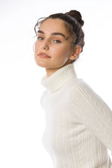 Sustainable Cashmere Cable Knit Sweater - White - Dongli Cashmere