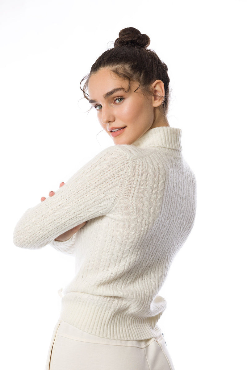 Sustainable Cashmere Cable Knit Sweater - White - Dongli Cashmere