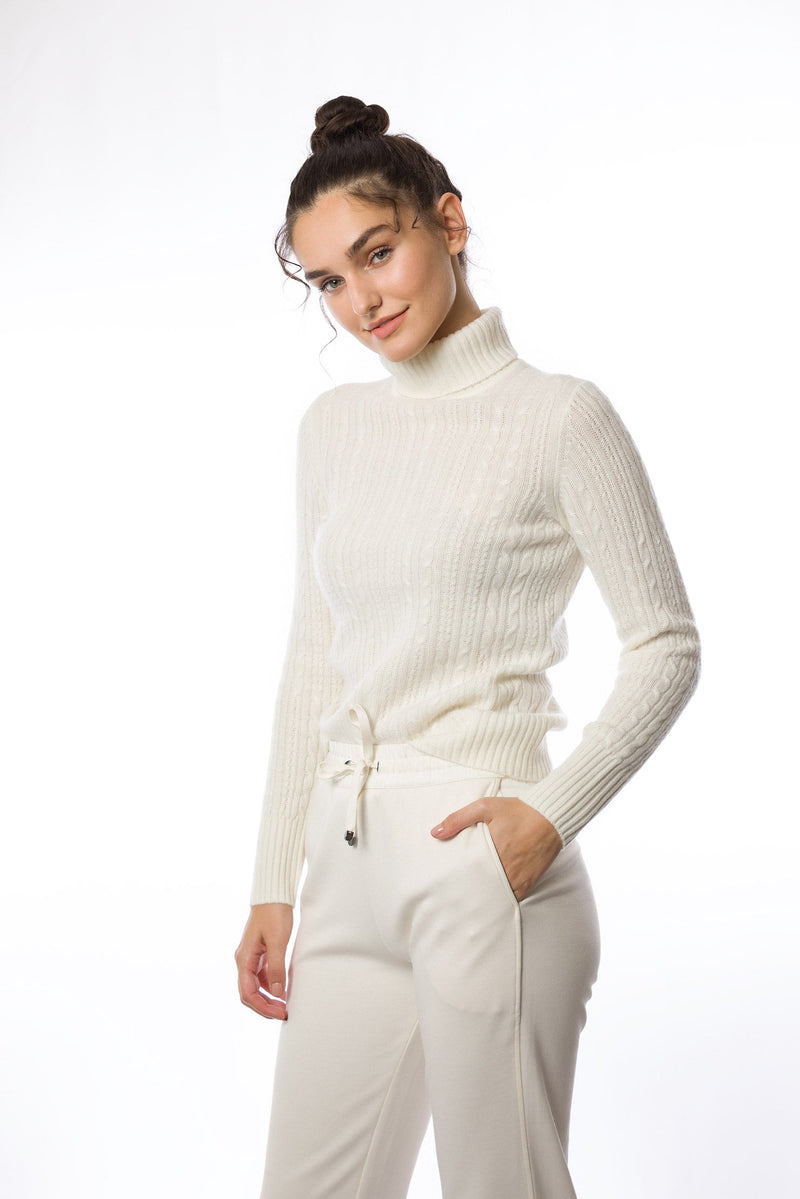 Sustainable Cashmere Cable Knit Sweater - White - Dongli Cashmere