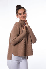 Sustainable Cashmere Loose Fit Cable Sweater - Modern Camel - Dongli Cashmere