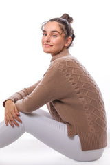 Sustainable Cashmere Loose Fit Cable Sweater - Modern Camel - Dongli Cashmere