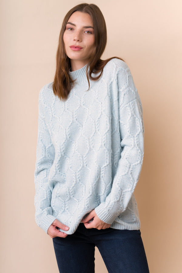 Maglione a collo alto oversize con motivo a trecce