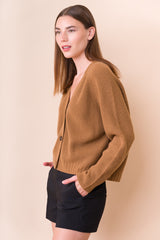 Cropped V Neck Cardigan - Dongli Cashmere